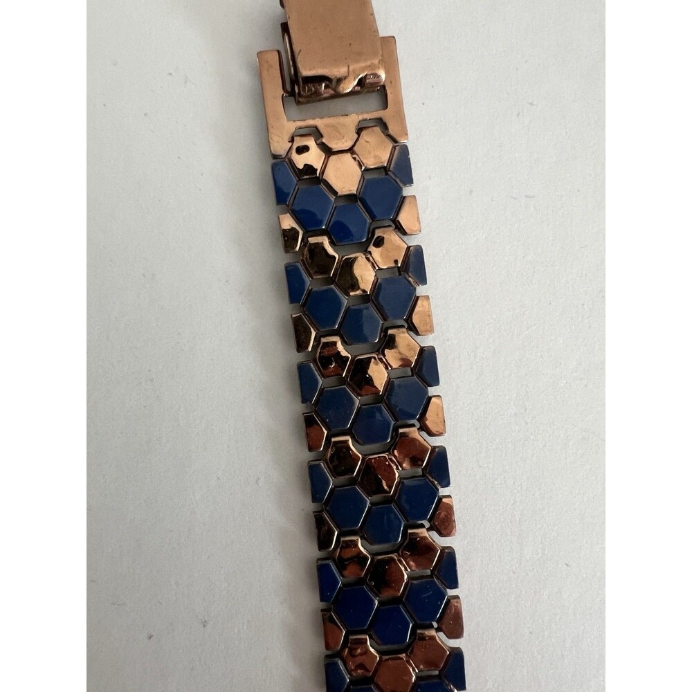 Copper Blue Honeycomb Mid-Century Vintage Bracelet Modernist